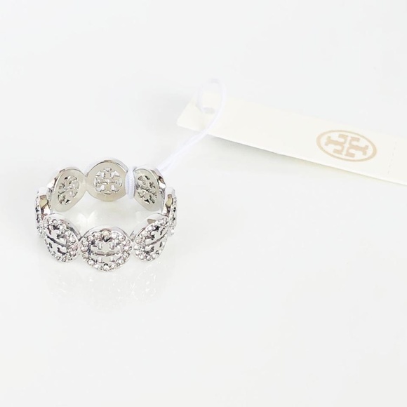 NWT Tory Burch Miller Swarovski Crystal Pave Ring in Silver Retail $215 - Picture 2 of 6